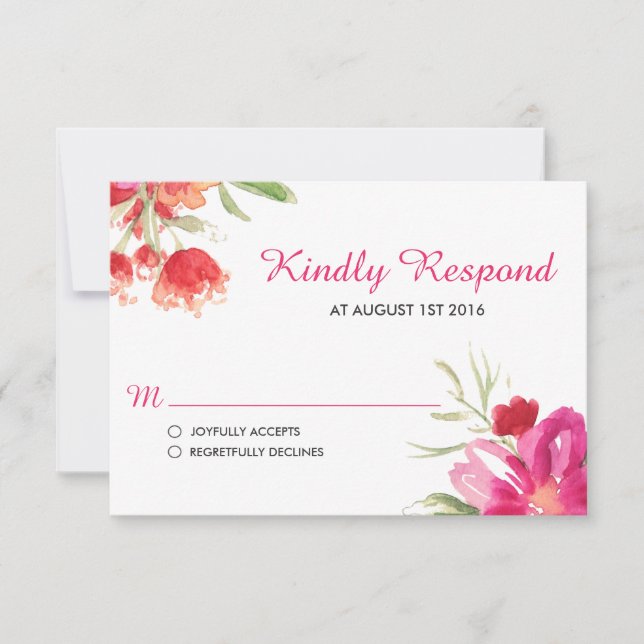 Carte RSVP Pink Watercolor Flower Posy (Devant)