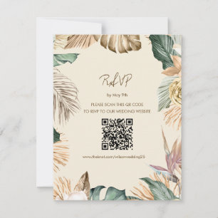 Carte RSVP Plage Feuille Tropicale avec code QR