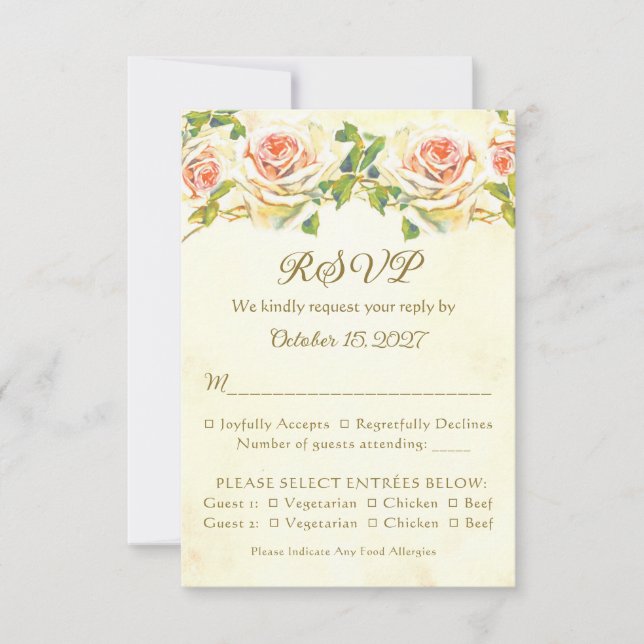 Carte RSVP Plat Rose antique 3,5 x 5 (Devant)