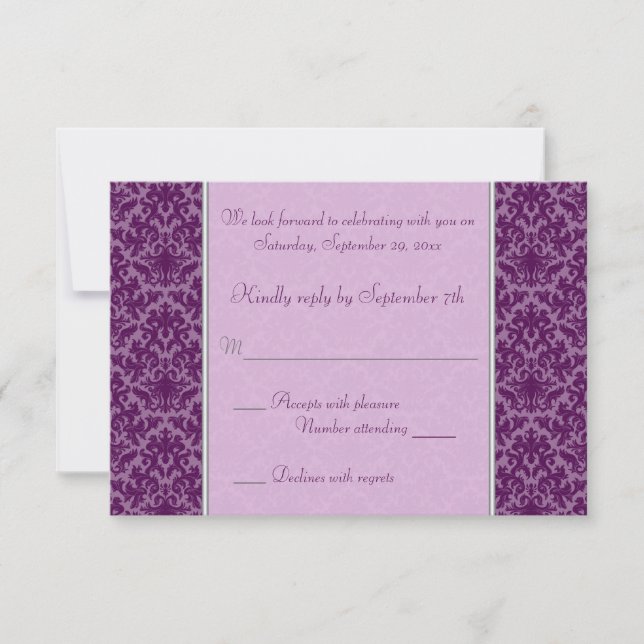 Carte RSVP Plum et Argent Damask (Devant)