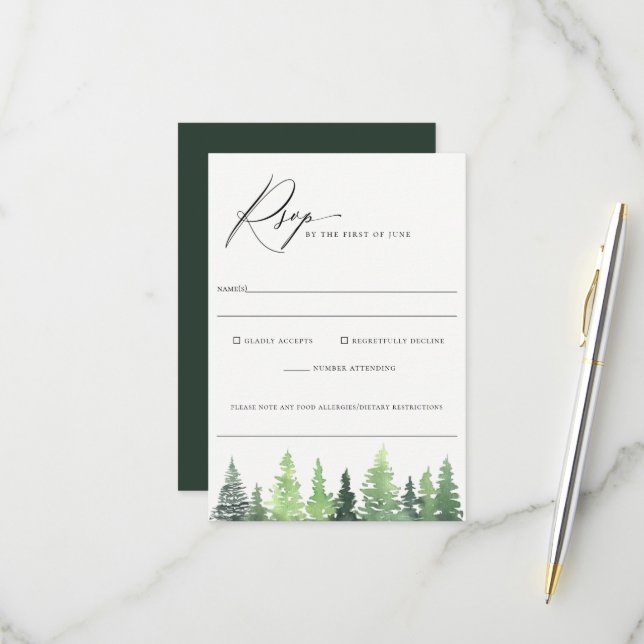 Carte RSVP pour Allergie alimentaire Mariage fores (Devant/Arrière en situation)
