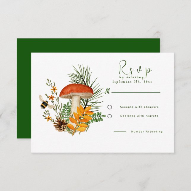 Carte RSVP pour champignon des forêts automnales (Devant / Derrière)