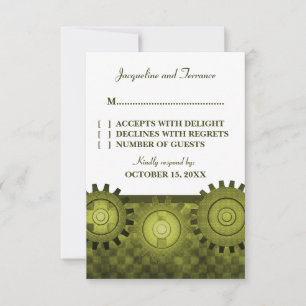 Carte RSVP pour engrenages Steampunk, Vert