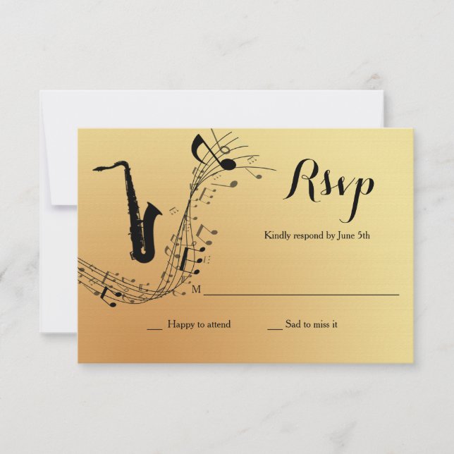 Carte RSVP pour instrument de musique saxophone (Devant)