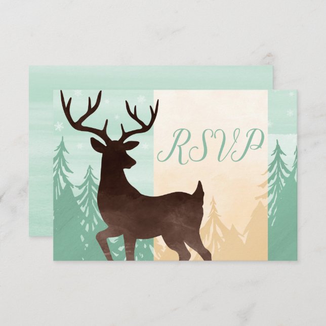 Carte RSVP pour la fête de Noël des cerfs de bois (Devant / Derrière)