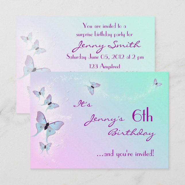 Carte RSVP pour l'anniversaire du papillon (Devant / Derrière)
