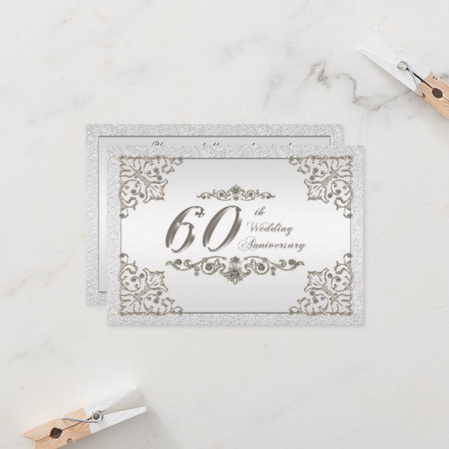 Carte RSVP pour le 60e anniversaire du Mariage (Devant/Arrière en situation)