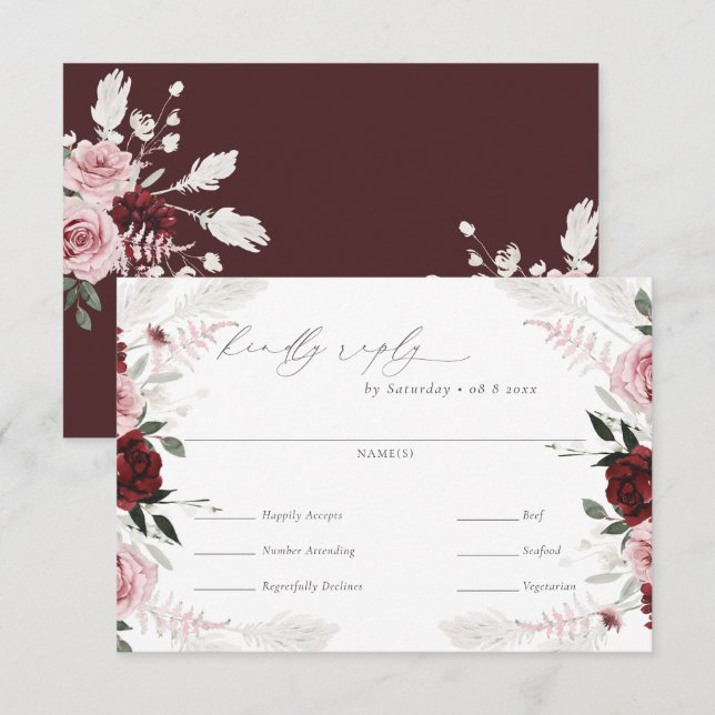 Carte RSVP pour le choix des repas de Mariages flo (Devant / Derrière)