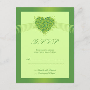 Carte RSVP pour mariage coeur shamrock vert