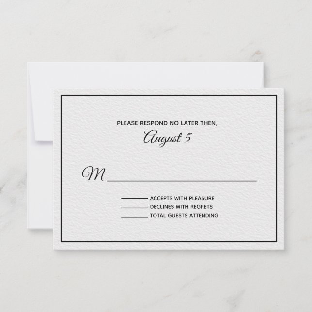 Carte RSVP pour mariage texturé blanc et noir (Devant)