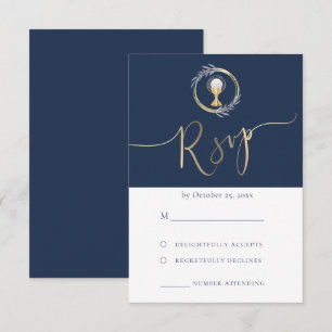 Carte RSVP première communion design bleu