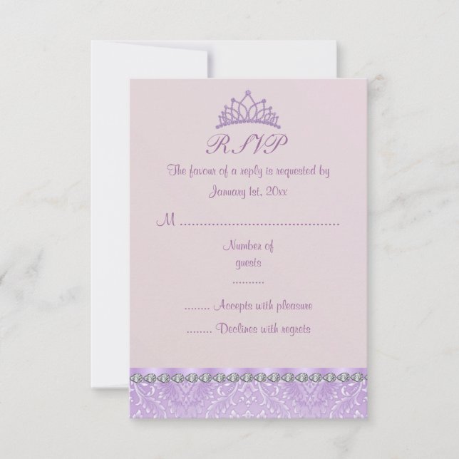 Carte RSVP Purple Tiara & Damask Sweet16 (Devant)