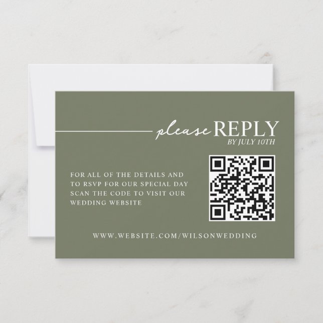Carte RSVP QR verte Sage minima de typographie (Devant)