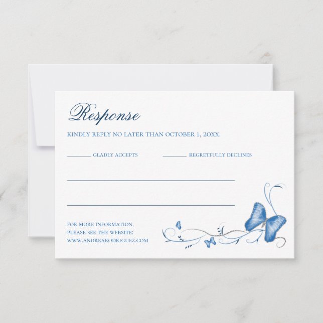 Carte RSVP Quinceanera Blue Butterflies & Swirls (Devant)