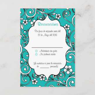 Carte RSVP Quinceañera en espagnol bleu et noir