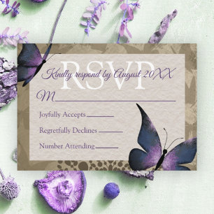 Carte RSVP Quinceañera vintage au papillon pourpre
