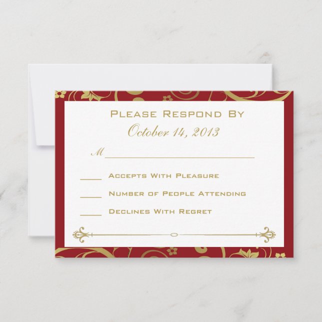 Carte RSVP Red et Gold Swirl (Devant)