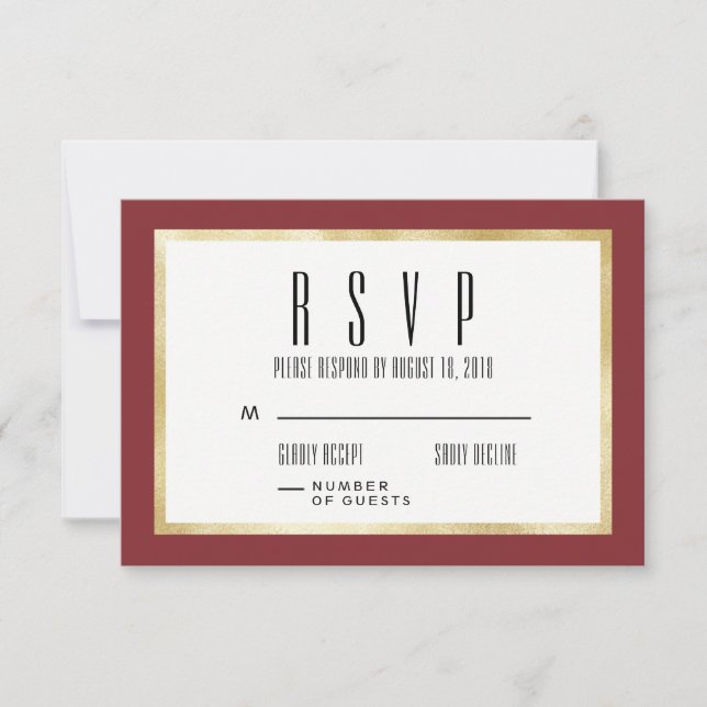 Carte RSVP Red + Gold Classic Faire-part de mariag (Devant)