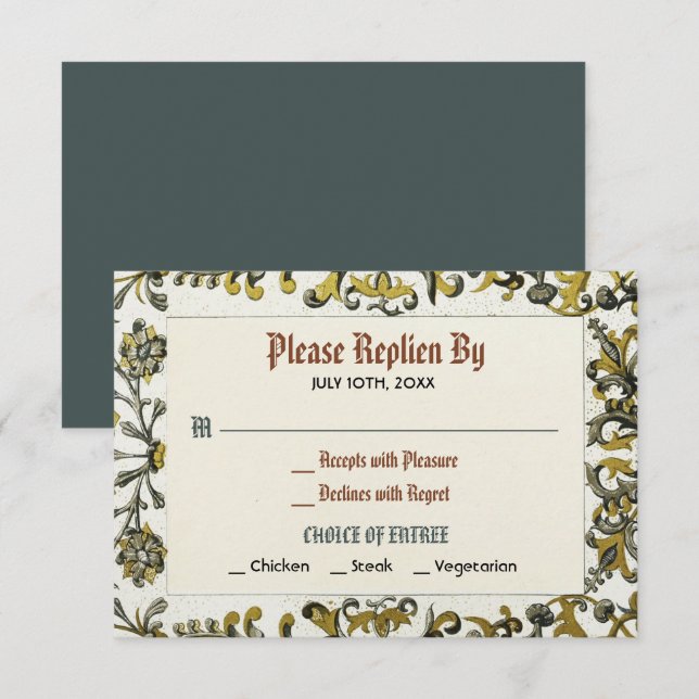 Carte Rsvp Renaissance Royale Médiévale (Devant / Derrière)