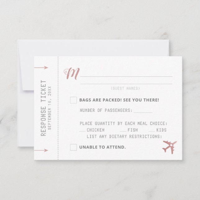 Carte RSVP Réponse du ticket du plan de passe d'em (Devant)