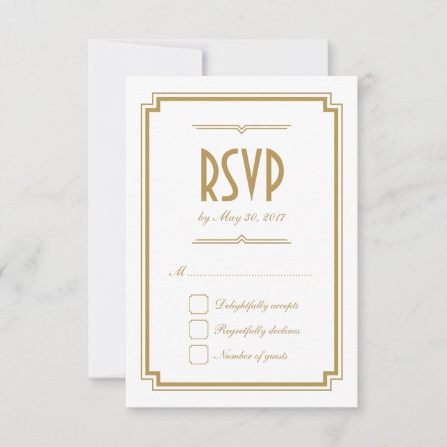 Carte RSVP Retro Gold Art Déco Frame Blanc Mariage (Devant)