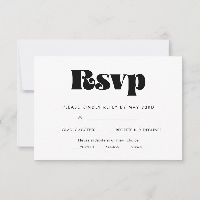 Carte RSVP retro vintage avec choix de repas (Devant)