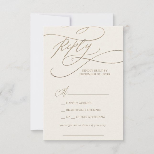 Carte RSVP Romantic Gold et Ivory Song Request (Devant)