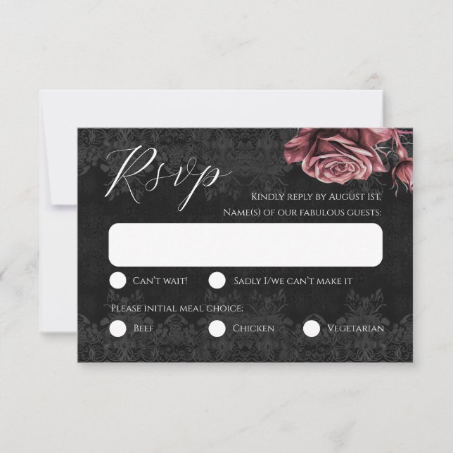 Carte RSVP romantique victorienne gothique Red Ros (Devant)