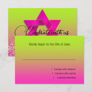 Carte RSVP rose à vert Ombre avec étoile
