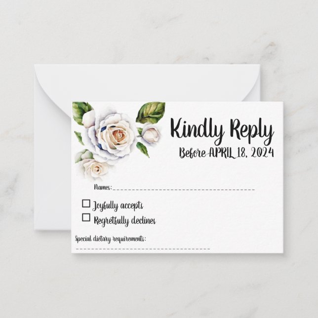 Carte RSVP Rose blanche, carte de réponse (Devant)