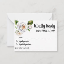 Carte RSVP Rose blanche, carte de réponse