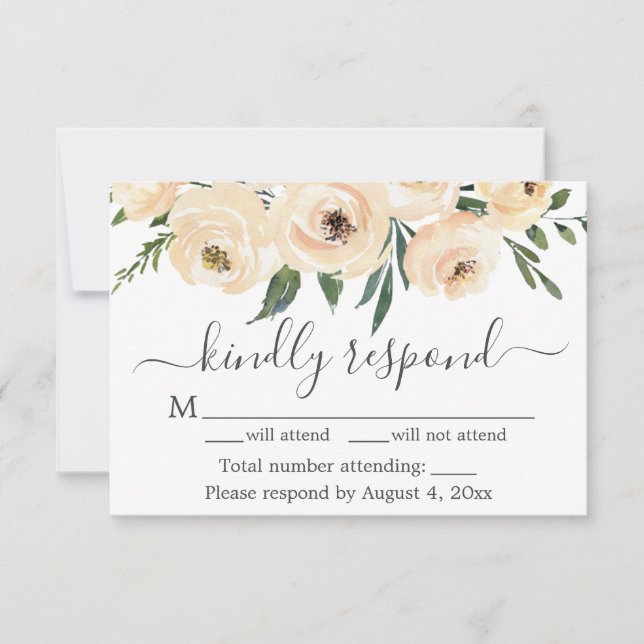 Carte RSVP Rose blanche or beige florale (Devant)