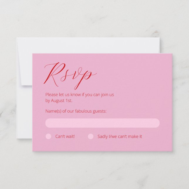 Carte RSVP rose et rouge gras (Devant)