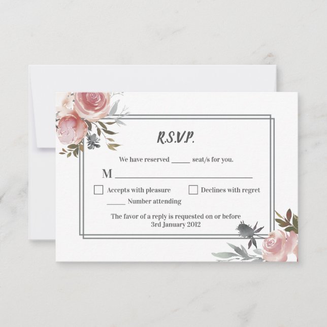 Carte RSVP rose et Thistle Watercolor Wedding (Devant)
