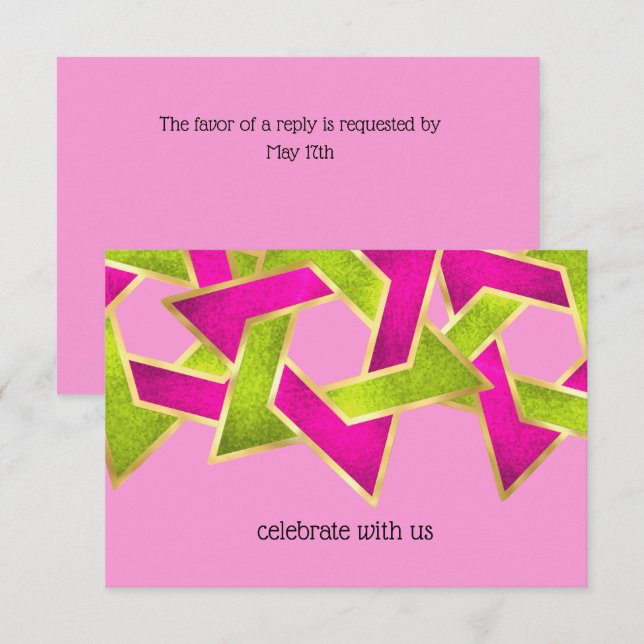 Carte RSVP rose étoile verte de David (Devant / Derrière)
