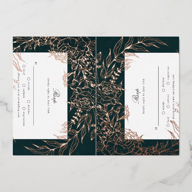 Carte RSVP rose Gold Flower Emerald 2 Foil (Recto)