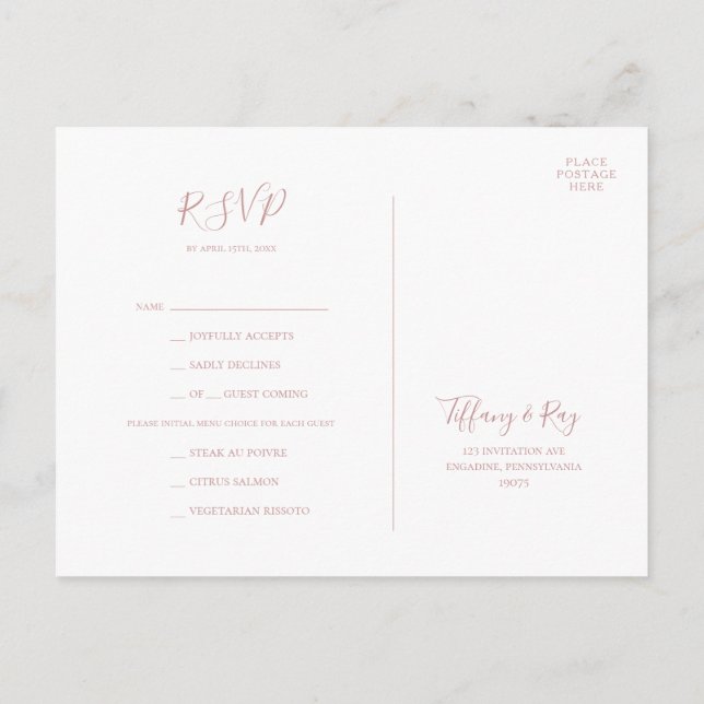 Carte RSVP Rose or simple et élégante (Dos)