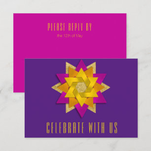 Carte RSVP rose orange jaune étoile Fleur pourpre
