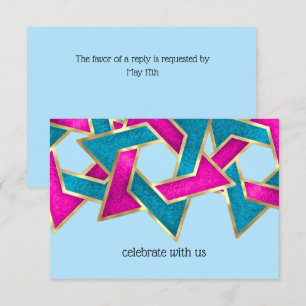 Carte RSVP rose Turquoise étoile de David