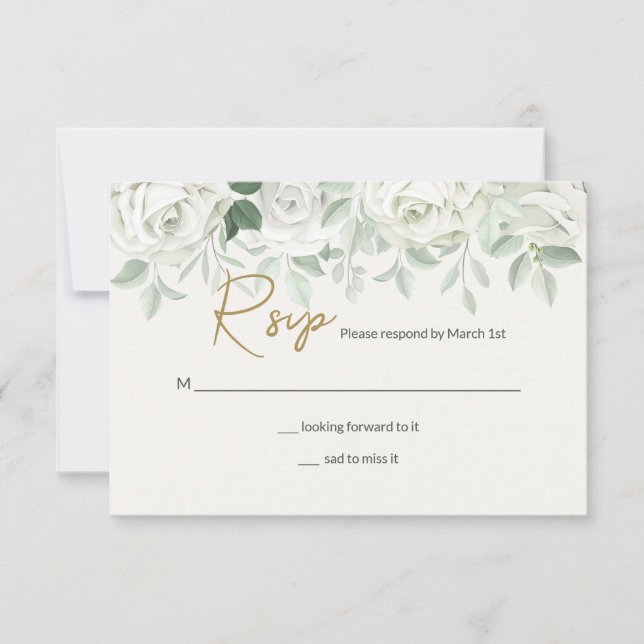 Carte RSVP Roses blanches (Devant)