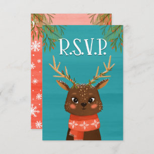 Carte RSVP rouge rouge cerf Noël