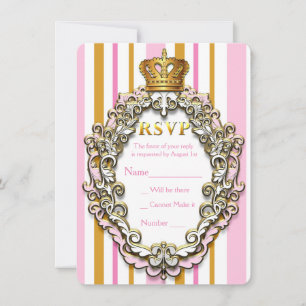 Carte RSVP Royal Gold Crown Pink Strited Party