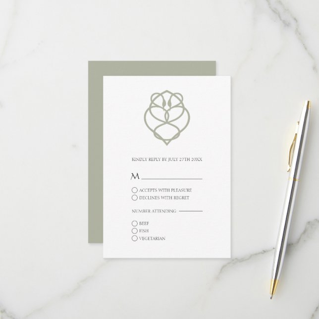 Carte RSVP RSVP de mariage d'amour du cygne celtiq (Devant/Arrière en situation)