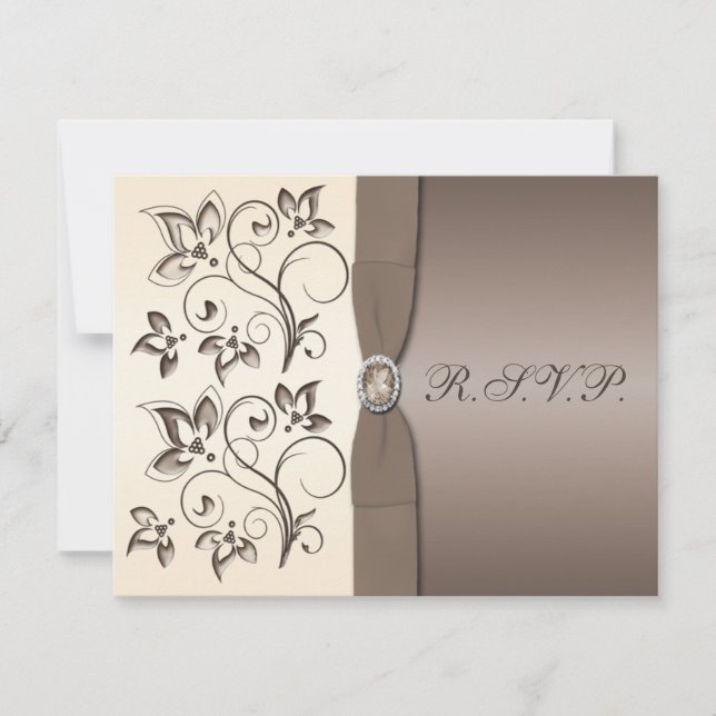 Carte RSVP ruban imprimé Mocha, fleur ivory (Devant)