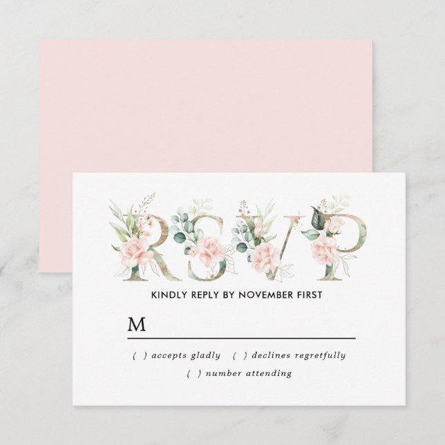 Carte RSVP Russe Blush Rose Floral Quinceanera (Devant / Derrière)