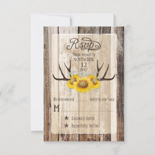 Carte RSVP Russe Boho Wood Sunflower Antlers