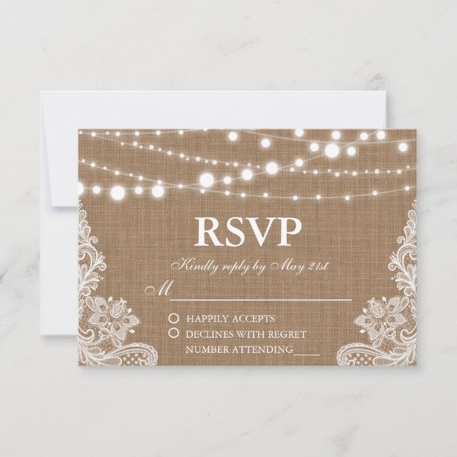 Carte RSVP Russe Mariage Burlap (Devant)