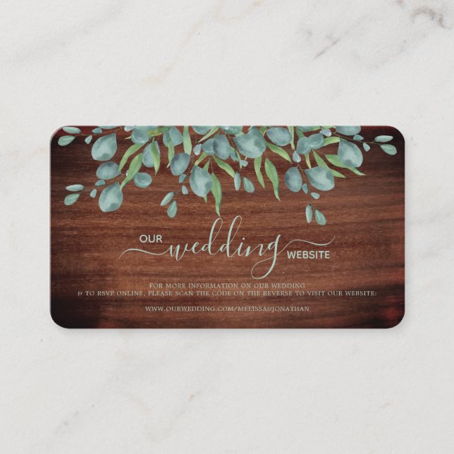 Carte RSVP Russe Mariage Eucalyptus Code QR (Devant)