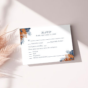 Carte RSVP Russe Monstera Bleue Minuit