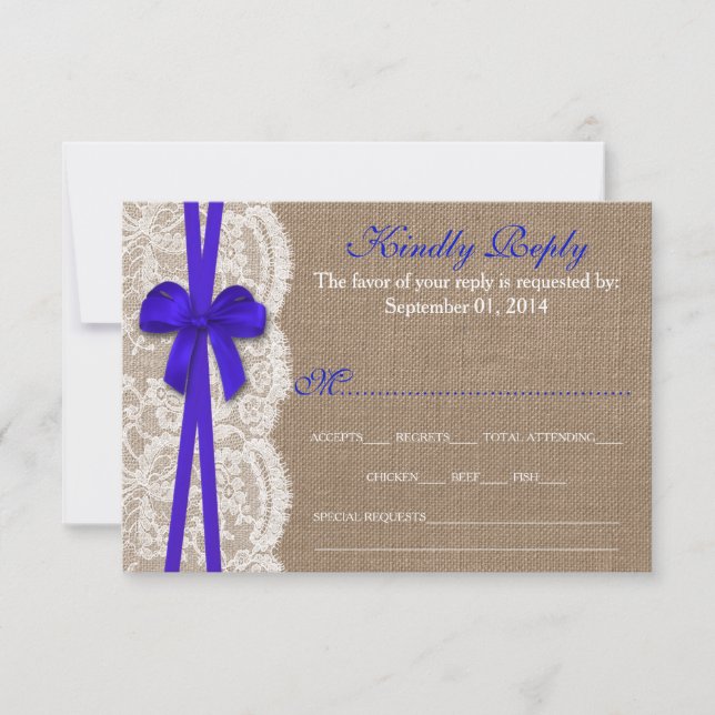 Carte RSVP Rustic Blue Bow Mariage Collection (Devant)